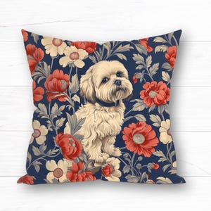 Almohada de perro Shih Tzu: cojín decorativo que incluye relleno, regalo para mamá Shih Tzu, decoración de granja floral vintage, lindo diseño de Shih Tzu, 4 tamaños