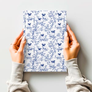 Pug Toile Hardcover Journal - Blue French Toile de Jouy Notebook for Pug Lover, Blue Toile Diary Gift, Dog Lover Stationary, 150 Lined Pages