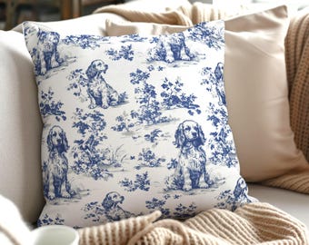 Cocker Spaniel French Toile Pillow Cover, Pastoral Toile de Jouy Pillowcase Gifts for Cocker Spaniel Mom, French Country Toile Cushion Cover