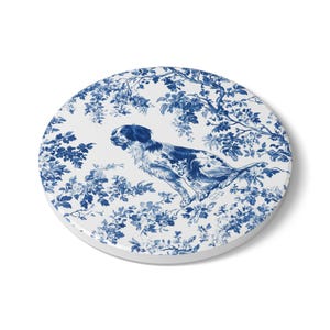 Dessous de verre en céramique toile bleu Français épagneul breton, sous-verre en liège toile de Jouy épagneul pour amoureux des chiens épagneuls, cadeau porte-gobelet image 6