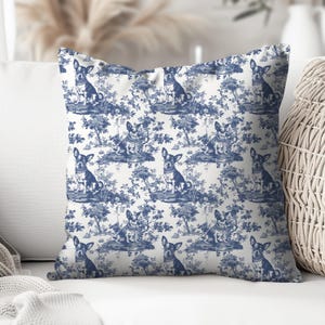 Cojín de toile francés para chihuahua, azul marino y crema. Regalo para mamá chihuahua. Incluye relleno. Decoración rústica.