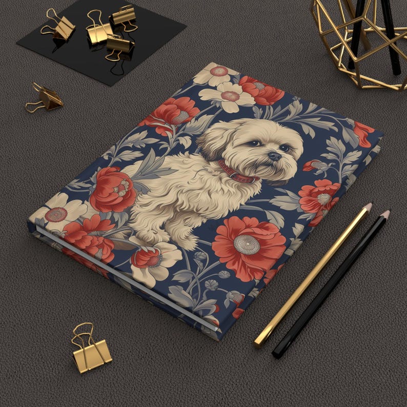 Shih Tzu and Flowers Hardcover Journal - Cute Shih Tzu Dog Floral Diary, Gift for Shih Tzu Lovers, 150 Lined Pages, Farmhouse Decor Design image 3