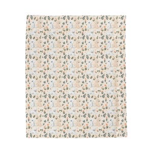 Poodle Botanicals Blanket - Cozy Velveteen Plush Throw, Gift for Poodle Lovers, Cute Poodle Floral Pattern Blanket, White and Brown Poodles