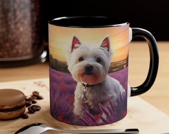 Westie of Lavender Fields, Ceramic Mug, Choose 11oz or 15oz, Westie Gift for Westie Mama, Mother's Day Cute West Highland Terrier Coffee Mug