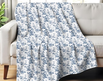 Couverture en toile labrador jaune - jeté confortable en toile de Jouy française bleue pour les amateurs de laboratoire, literie de campagne française pour chien et maman retriever
