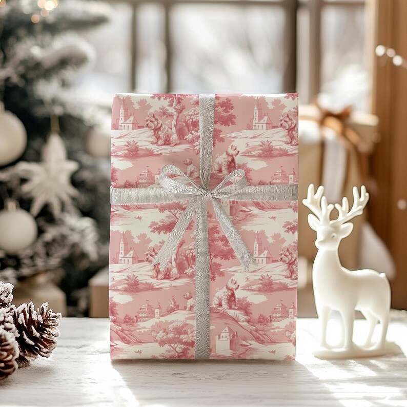 Westie Pink Toile Wrapping Paper - Toile de Jouy West Highland Terrier Gift Wrap for Birthdays & Holidays, Dog Mom Present - Glossy or Matte