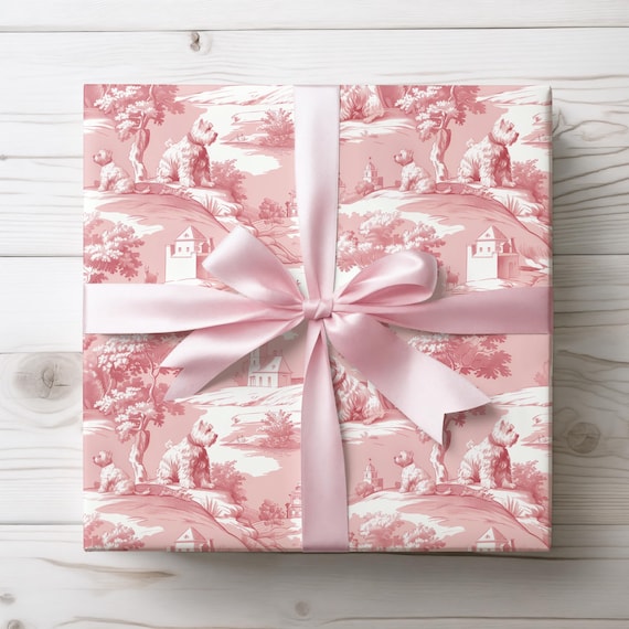 Westie Pink Toile Wrapping Paper - Toile de Jouy West Highland Terrier Gift Wrap for Birthdays & Holidays, Dog Mom Present - Glossy or Matte