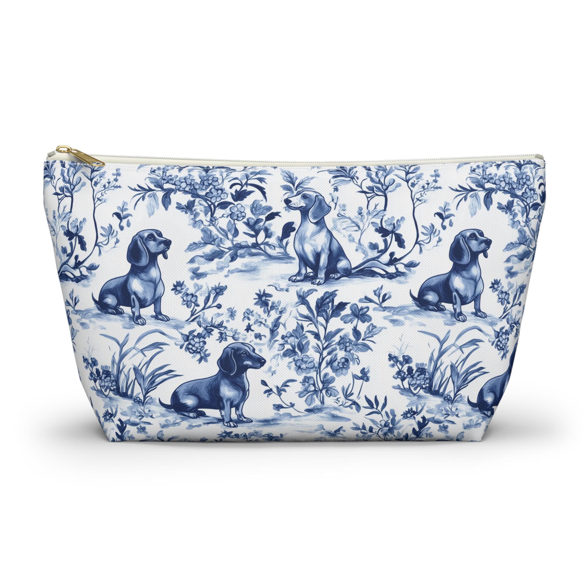 PYOUL Dackel Make-up-Tasche 'Anatomie Eines Dackels', 23,5x17 Cm - Leinen, Waschbar