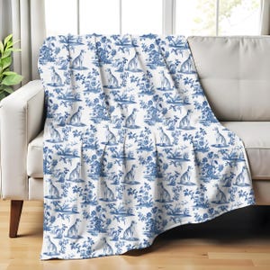Greyhound blå fransk toile-filt, italiensk greyhound blå toile-filt för hundmamma, hund-toile de jouy-present mysig plyschhundfilt
