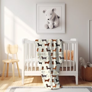 Dachshund Botanical Blanket - Cozy Velveteen Plush Throw, Gift for Dachshund Lover, Ivory Dog Blanket Pet Weiner Dog Gifts Doxie Sausage Dog