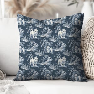 Westie French Toile Pillow - Blue French Toile de Jouy Westie Pillow Throw Cushion Gift for Westie Mom, INCLUDES INSERT, Farmhouse Dog Decor
