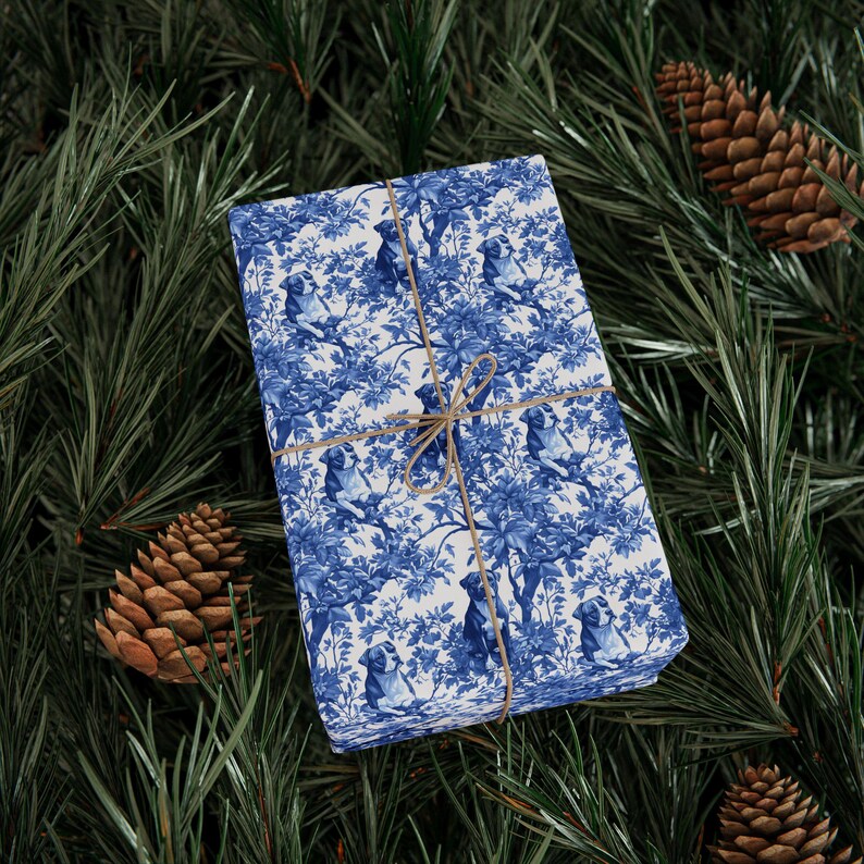 Pitbull French Toile de Jouy Wrapping Paper - Birthday Dog Mom Blue Toile Gift Wrap for Pittie Lovers, Holiday Present Wrap Glossy/Matte image 7