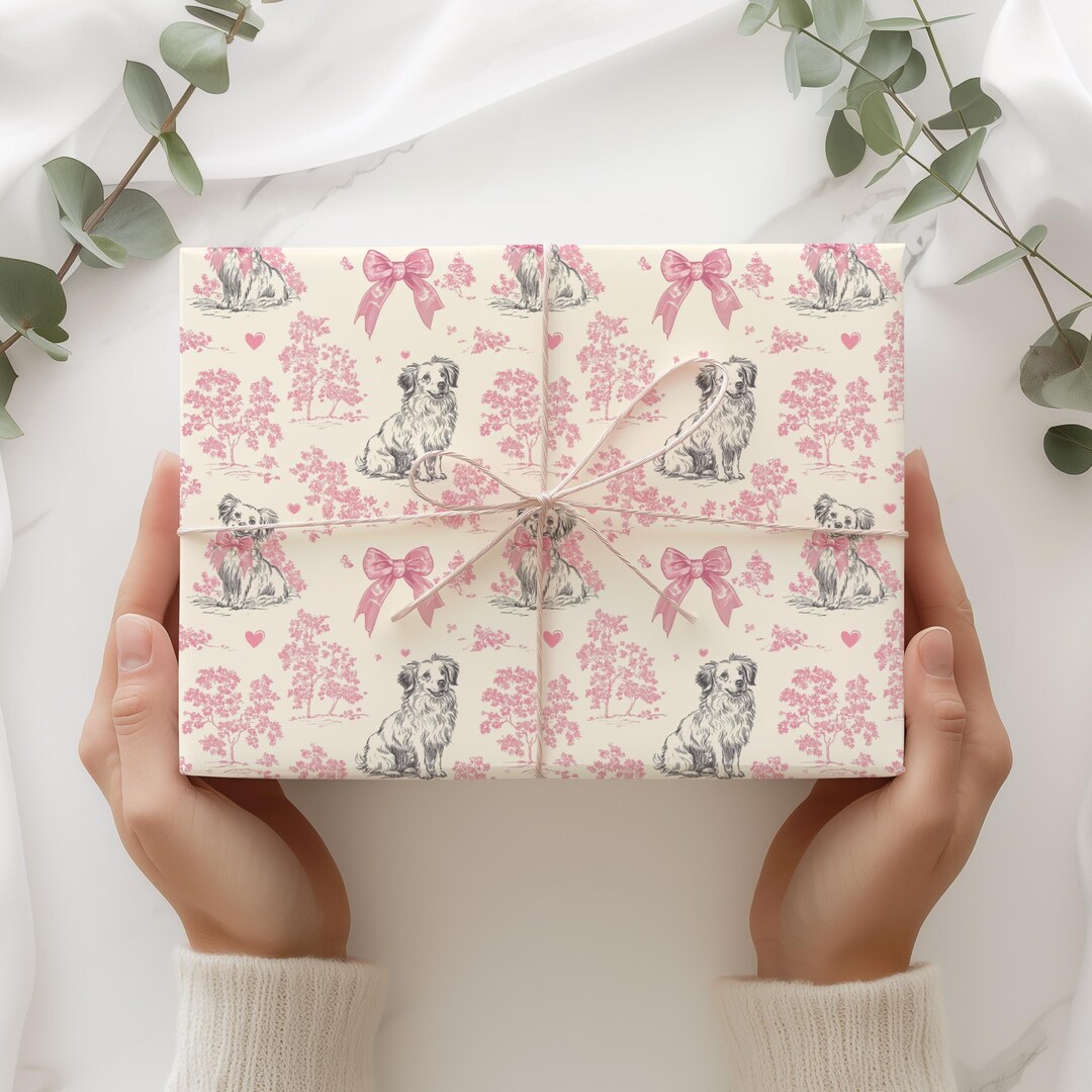Australian Shepherd Pink Toile Wrapping Paper, Aussie Dog Coquette Gift ...