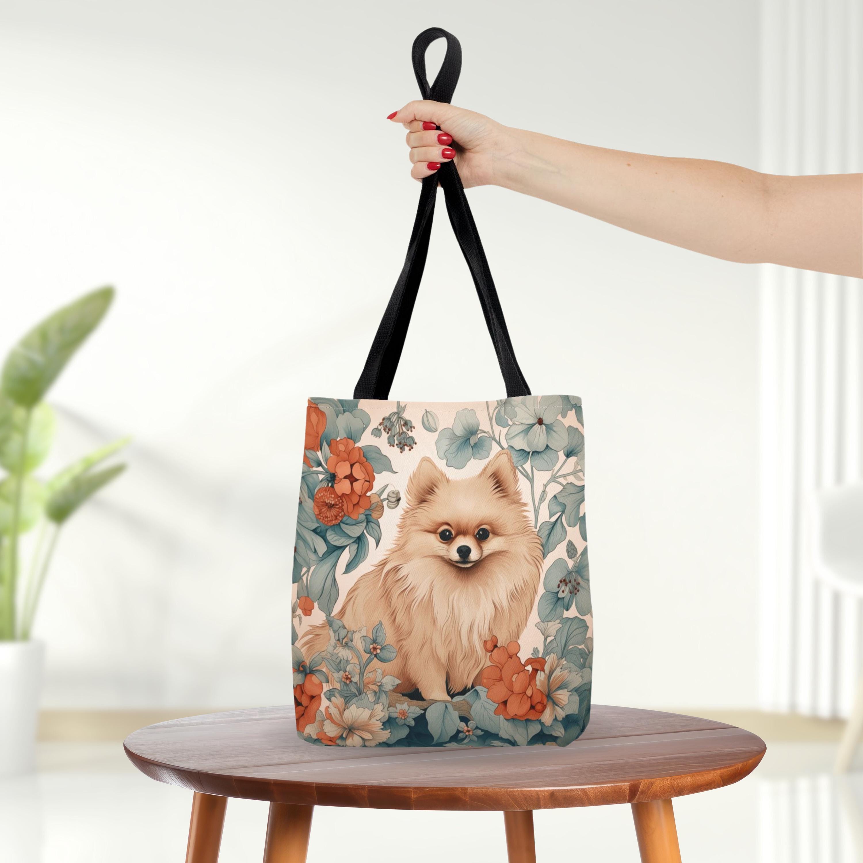 thumbnail interactive-video image 1 of Flower Pomeranian Canvas Tote Bag - 18x18 Inch Large Beach Bag For Women 1 of 9