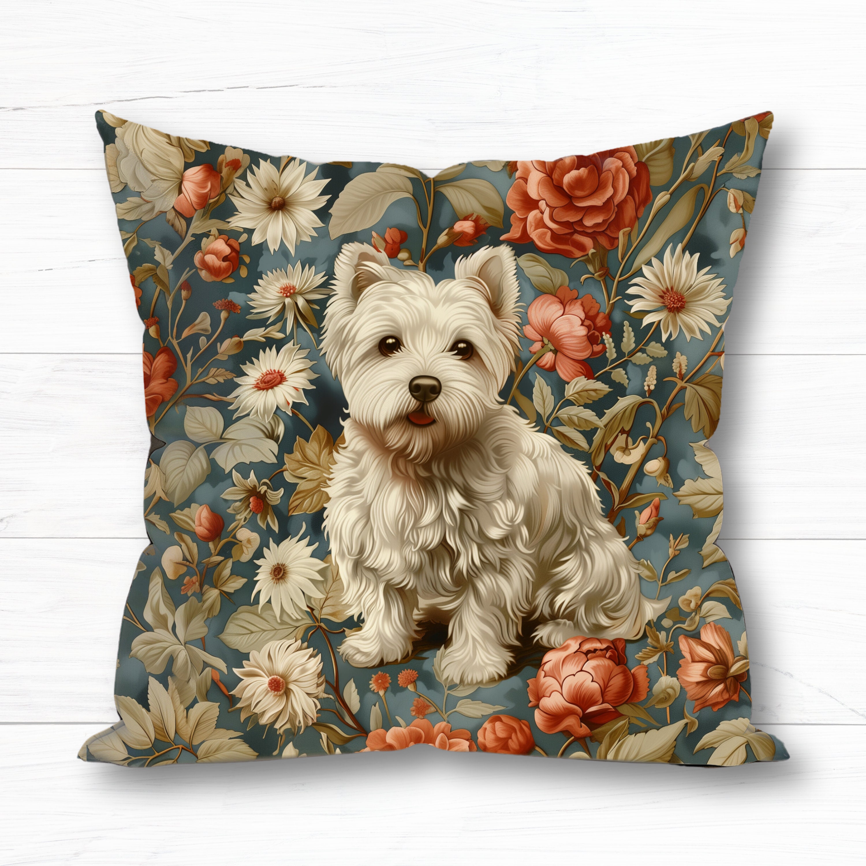 WEINIYA 20x20" Cotton Linen Throw Pillow Cover - William Morris Vintage Floral Print - View #8