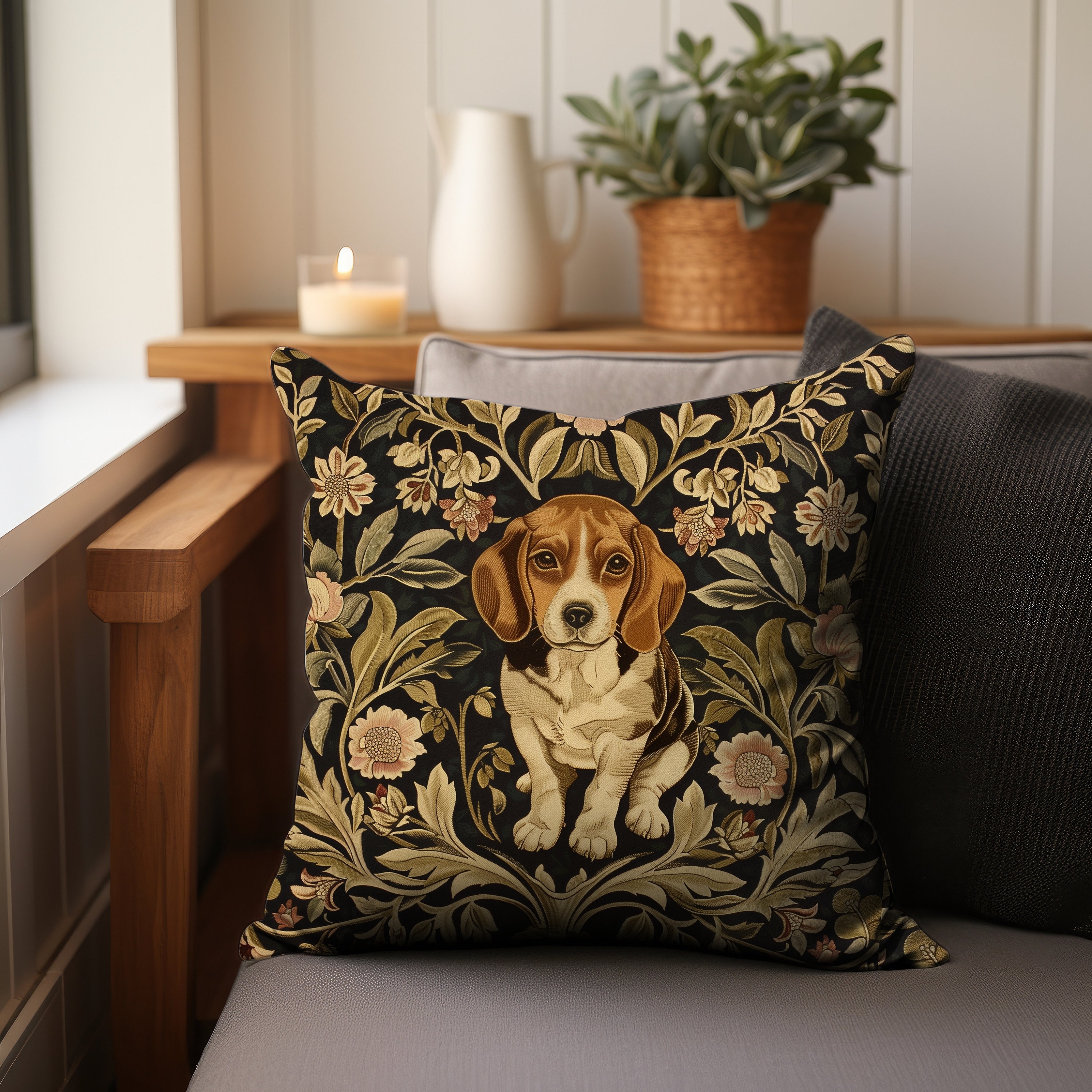 EVER-GOING TUNE Dog Lover Pillow Cover - Watercolor Beagle Handshake Design For Sofa Or Bed - View #11