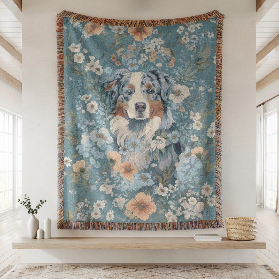 Woven Blanket Blue Merle Australian Shepherd Throw, Wall Tapestry