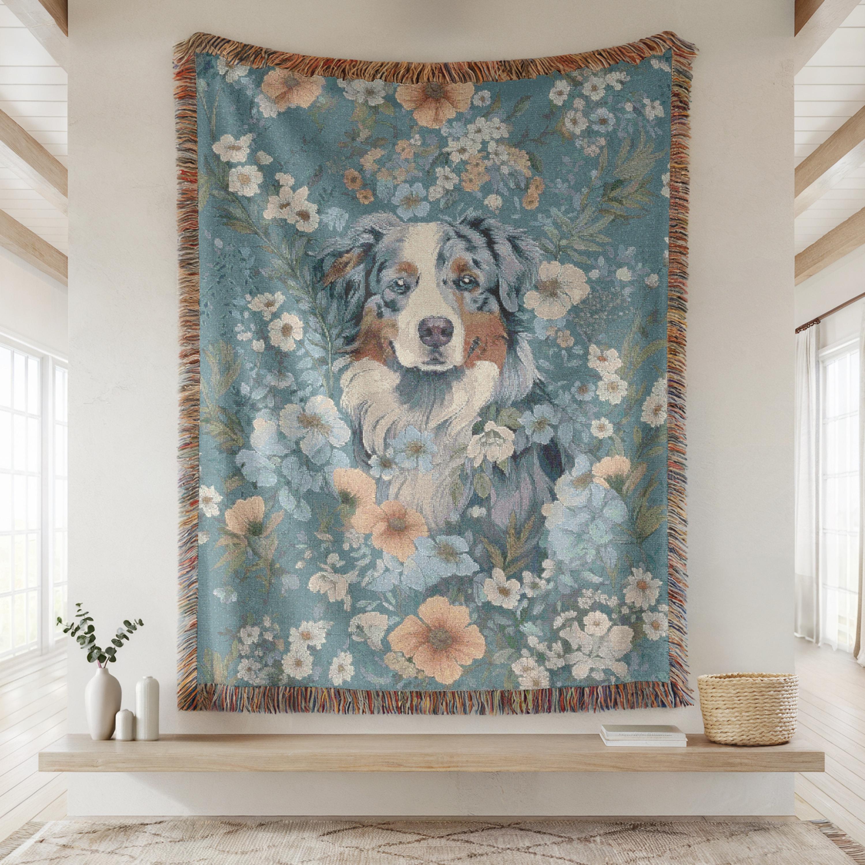 Woven Blanket Blue Merle Australian Shepherd Throw, Wall Tapestry