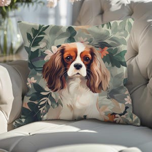 Funda de almohada de Cavalier King Charles Spaniel, funda de almohada con diseño floral de Cavalier, bonitos regalos de Cavalier King Charles Spaniel, mamá de Cavalier Dog