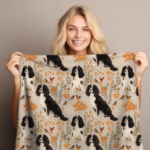 English Springer Spaniel Dog Blanket - Cozy Velveteen Throw Blanket, Springer Spaniel Fall Botanical Blanket, English Springer Spaniel Gifts