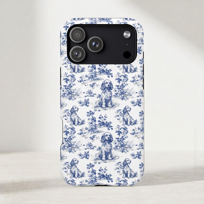 Cocker Spaniel French Toile MagSafe Tough Phone Case for iPhone 17, 16, 15, 14 Pro Max Case Protective Magnetic Tough Cases, Spaniel Lovers image 2