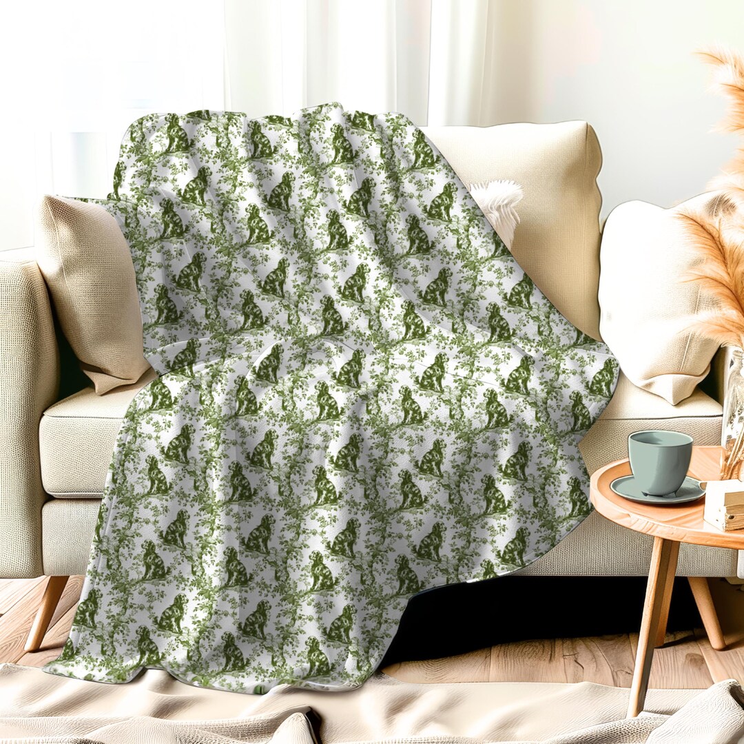 Boykin Spaniel Olive Green French Toile Blanket, Toile Throw Blanket ...