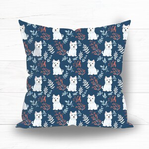 Almohada botánica Westie: lindo cojín con diseño de perro West Highland Terrier, incluye relleno, decoración con patrón botánico, regalo con diseño floral para ella