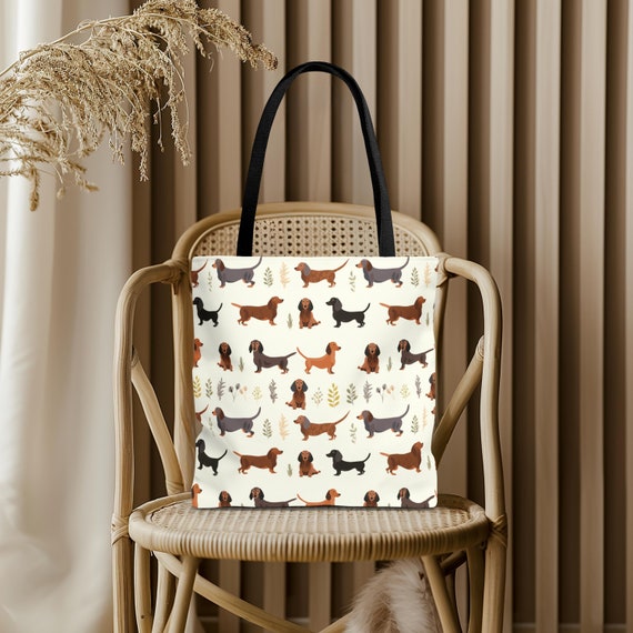 Dachshund Tote Bag, Everyday Bag for Books Shopping and Beach, Sausage Dog Carryall, Weiner Dog Lover Gift, Pet Dachshund Reusable Tote Bag