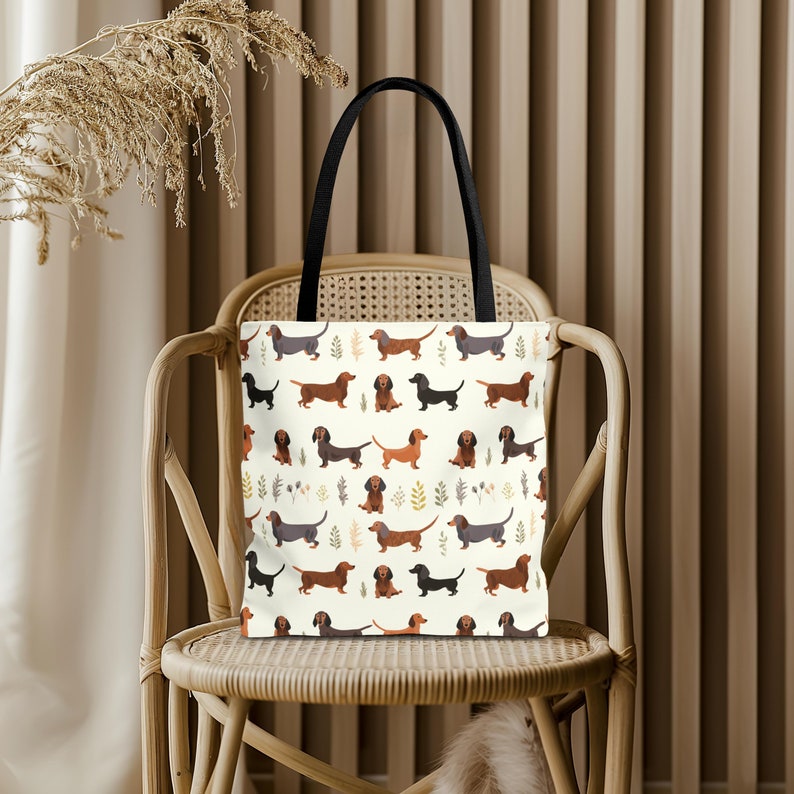 Dachshund Tote Bag, Everyday Bag for Books Shopping and Beach, Sausage Dog Carryall, Weiner Dog Lover Gift, Pet Dachshund Reusable Tote Bag