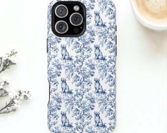 Golden Retriever MagSafe Blå Toile Tough Telefonskal för iPhone 18 17 16 15 Pro Max Skal, Skyddande Magnetiskt Tough Skal