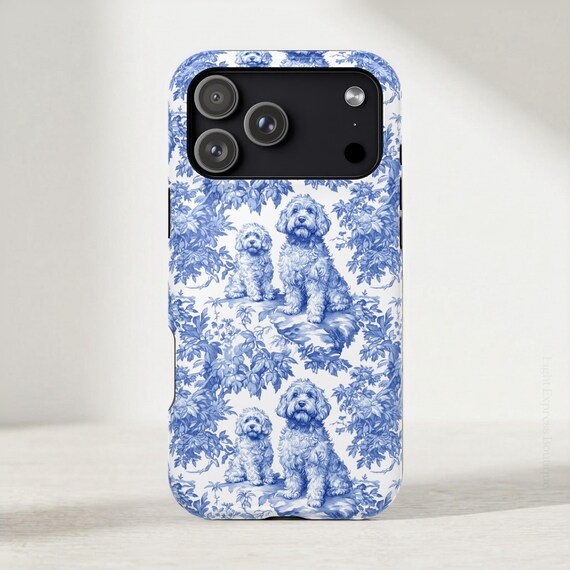 Goldendoodle Blue French Toile Magsafe Tough Phone Case iPhone 17