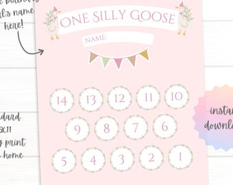 One Silly Goose Birthday Countdown: Pink First Birthday Tracker (PDF & JPEG Digital Download)