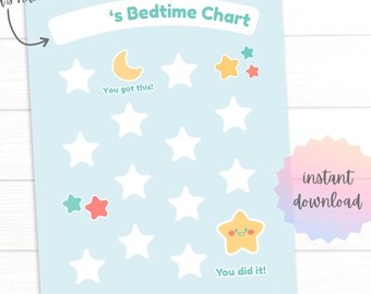 Bedtime Routine Reward Chart: Kids' Evening Star Tracker (PDF & JPEG Digital Download)