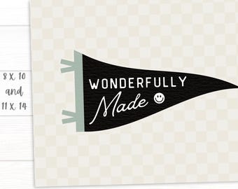 Wonderfully Made Pennant Print, Vintage Bible Verse (Digital Download)