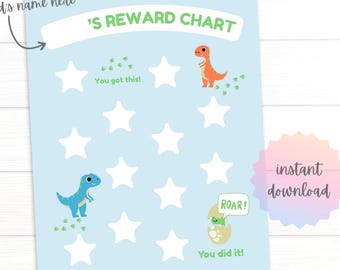 Dinosaur Reward Chart for Boys: Potty Training, Bedtime Routine (PDF & JPEG Digital Download)