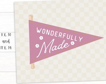 Wonderfully Made Pink Pennant Printable, Psalm 139:14 (Digital Download)