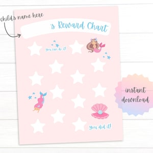 Mermaid Reward Chart for Girls: Potty Training Sticker Chart (PDF & JPEG Digital Download)