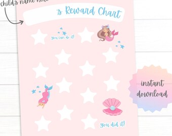 Mermaid Reward Chart for Girls: Potty Training Sticker Chart (PDF & JPEG Digital Download)