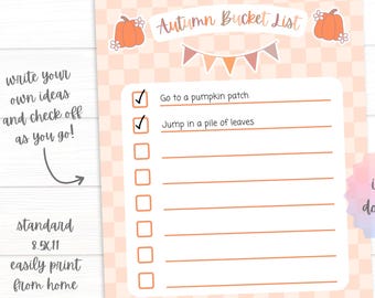 Fall Bucket List: Autumn Activities Planner, Homeschool Resource (PDF & JPEG Digital Download)