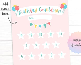 Pink Birthday Countdown Calendar: Girl's Printable Tracker (PDF & JPEG Digital Download)