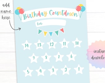 Blue Birthday Countdown Calendar: Fun Kids' Activity (PDF & JPEG Digital Download)
