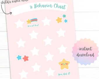 Girl's Behavior Reward Chart: Homeschool Printable Sticker Chart (PDF & JPEG Download)