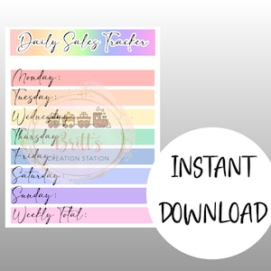 Täglicher Verkaufs-Tracker Sofortiger Download PDF druckbare Verkaufs-Tracker Weekly Small Business Sales Person Rainbow