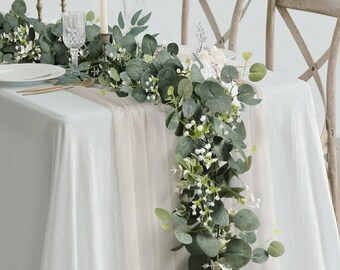 1pc foglie di eucalipto artificiali fatte a mano verde ghirlanda pianta finta viti primaverili con fiori bianchi bacche per la decorazione della festa a casa di nozze
