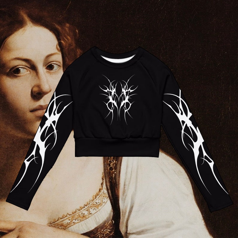 Long Sleeve Crop Top / Neotribal / Y2K / Goth / Sleeveprint / Emo