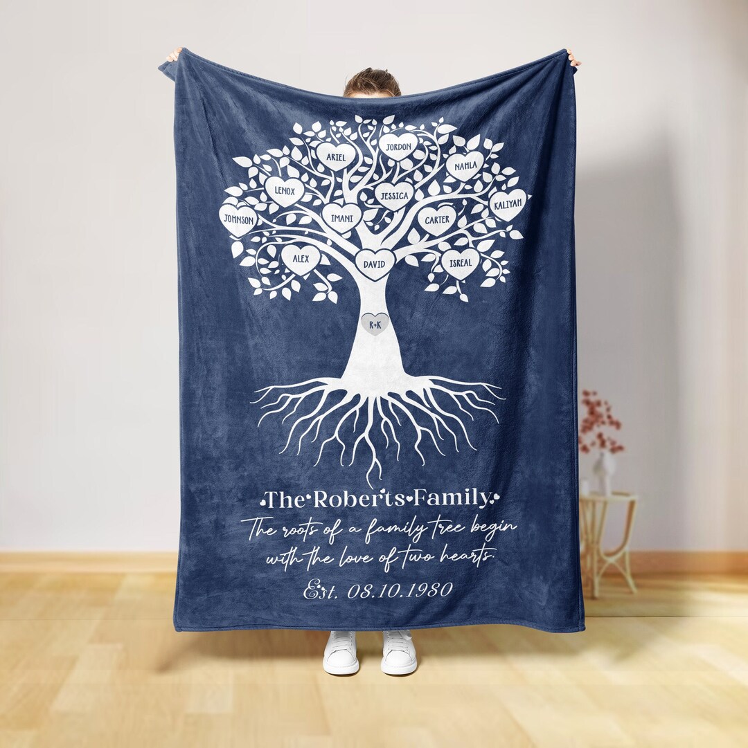 Personalized Family Tree Blanket Heart Tree Blanket Custom Etsy