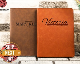Personalized Vegan Leather Portfolio with Zipper, A4 Refillable Notepad