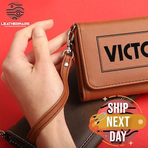 Cartera de cuero vegano, cartera personalizada para mujer, regalos para ella, cartera de cuero personalizada para ella, cartera clutch, regalos para ella, cartera de mujer
