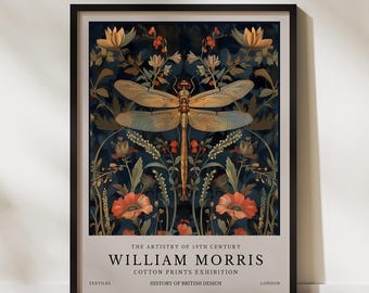 William Morris Artwork Frame, Dragonfly Art Poster, Vintage Exhibition Poster, 19th Century Art Print, Framed Botanical Art, New Home Gift