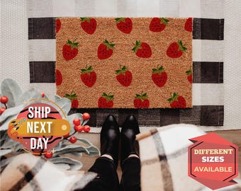 Strawberry Coir Doormat, Spring Outdoor Welcome Mat